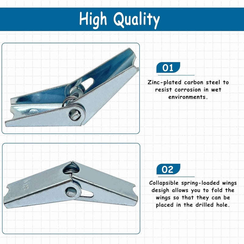 DGZ 10pcs Toggle Anchors Wing Nut Kit for Hanging Heavy Items on Drywall(M8) - Image 3